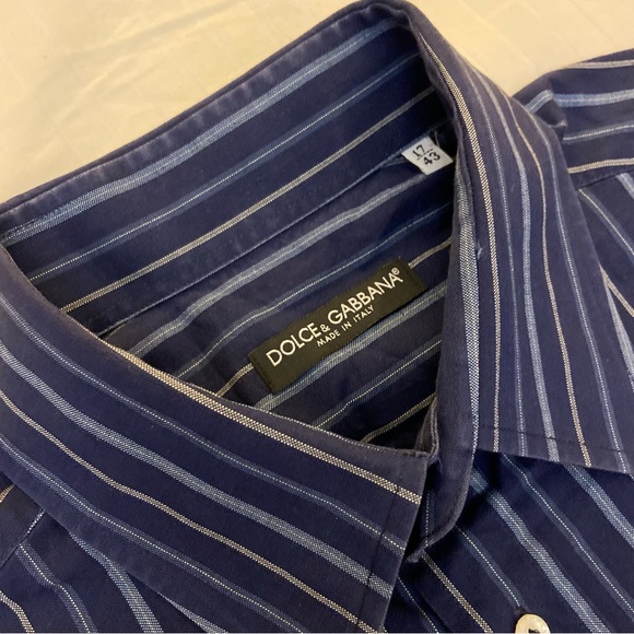 Dolce & Gabbana navy blue striped long sleeve collared dress shirt sz L 👔 - Picture 5 of 14